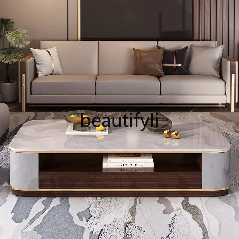 

D176 Marble large coffee table light luxury high sense modern slate living room simple, new coffee table TV cabinet combinatio