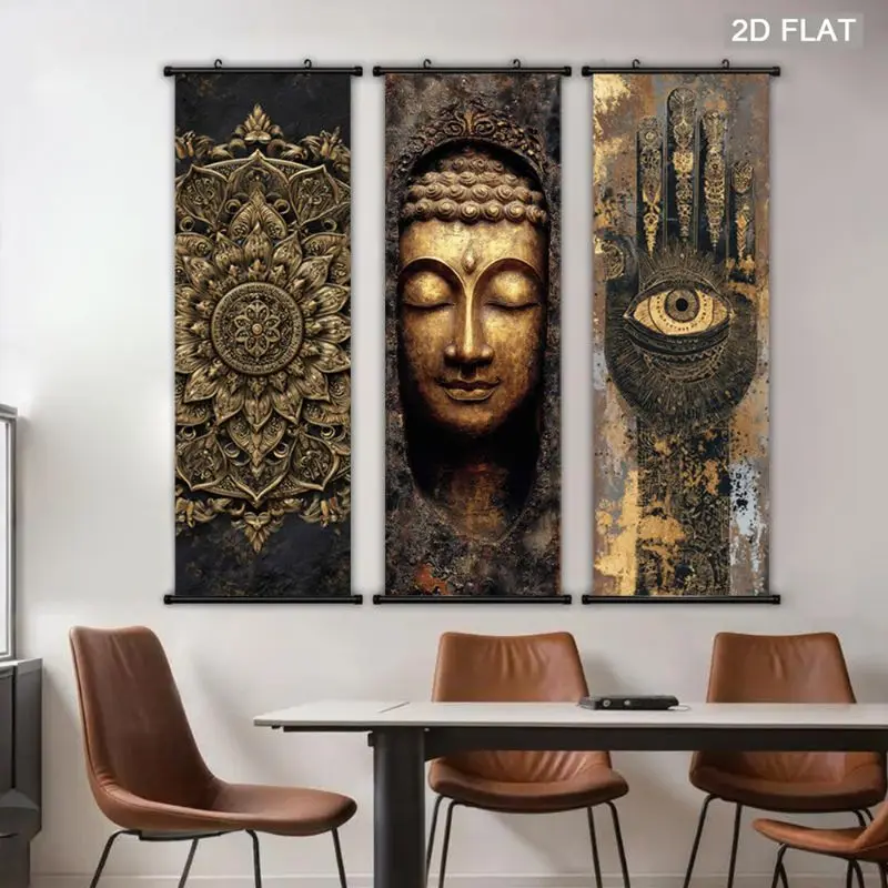 VIKAMA Bronze Buddha Mudra Wall Tapestry Mandala Third Eye Meditation Spiritual Scroll Art Home Decor Unique Gift Soft Durable