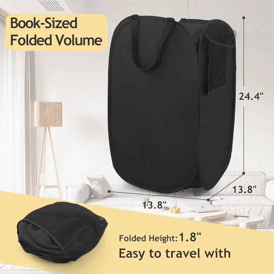 Verbesserter Popup-Wäschekorb aus Polyester, 2er-Pack, 70 l, 18,5 Gal, Wäschekorb mit langlebigen Griffen, fester Boden, Kohlenstoffstahl