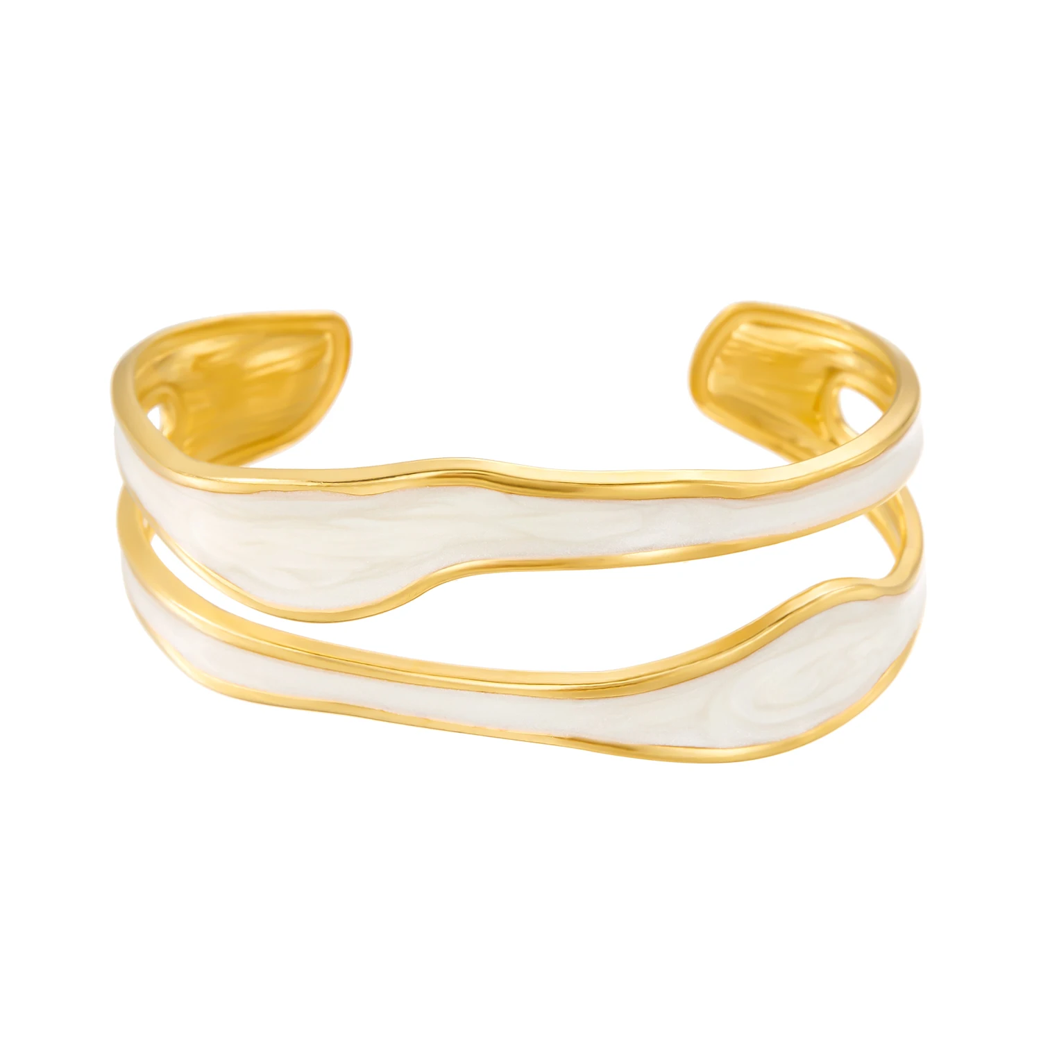 Offenes Vintage-Armband aus weißem Emaille-Edelstahl für Damen, einfaches Metall, unregelmäßige Form, geometrisches Armband, kein Verblassen von Schmuck – Detail 19