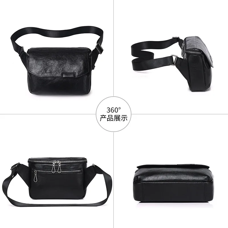 Brust-High-End-Umhängetasche aus echtem Leder in Schwarz, trendige Mode, japanischer Stil, pflanzlich gegerbtes Rindsleder, Herren-Umhängetasche