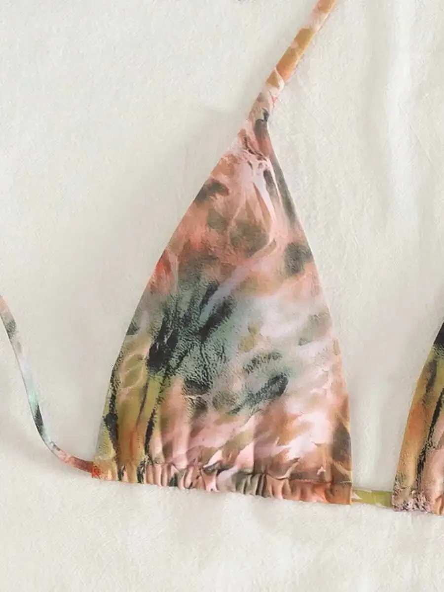 

Boho Print Halter Triangle Bikini Set With Skirt Women Beach Swimwear Three Piece Summer