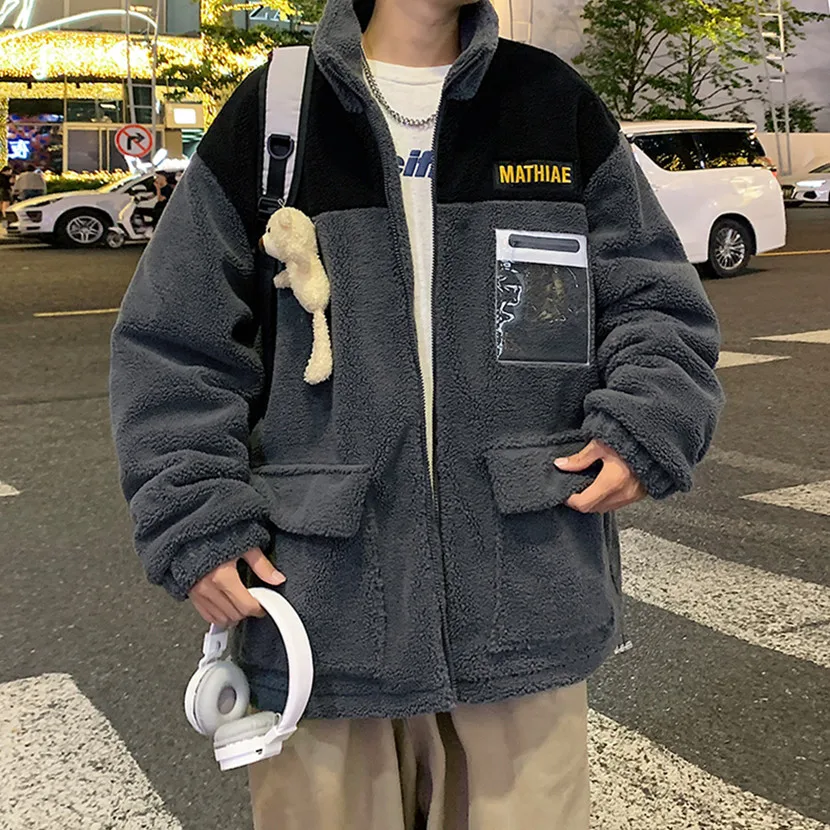 

Lamb Velvet Jaet Men's Winter Trendy Brand Workwear Cotton Coat Men's Winter Clothes Fce Lined Thiened Cotton Clothes ...