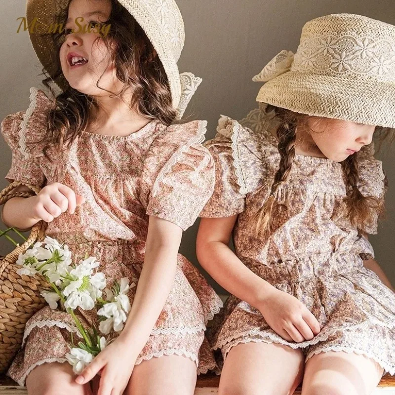 Baby Girl Cotton Flower Print Clothes Set Tshirt+Shorts 2PCS Infant Toddler Child Floral Lace Suit Summer Baby Clothes 1-10Y