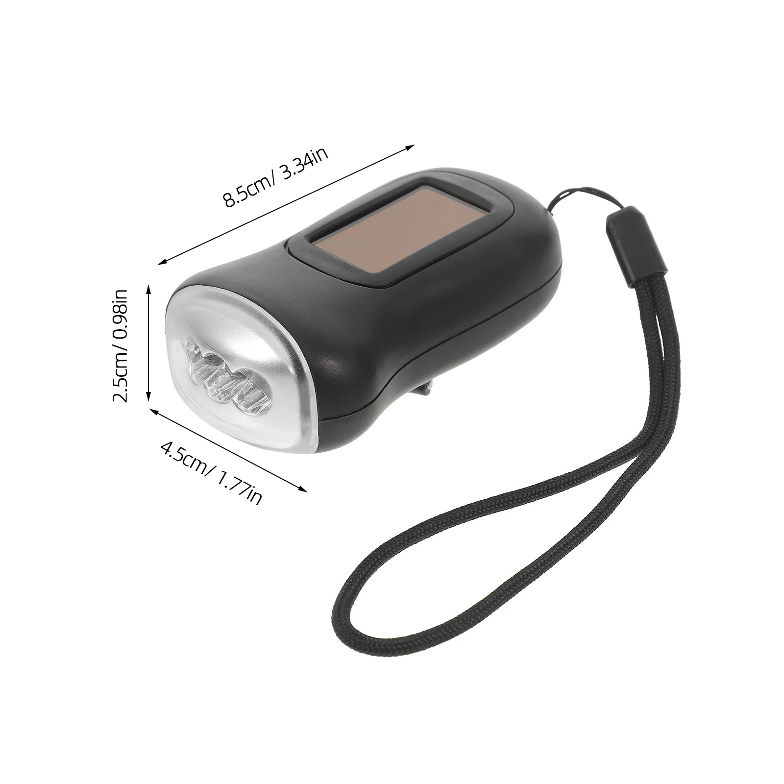 

Solar Power Flashlight Hand Crank Camping Small Rechargeable Abs Portable Led Black 1 Min Crank 5-10 Min Lighting Bright LED