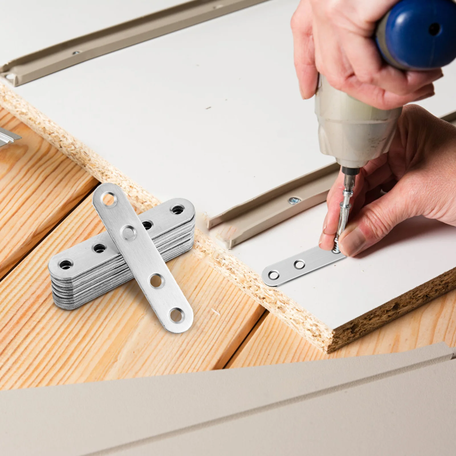 14 قطعة من الفولاذ المقاوم للصدأ دعامة مسطحة مستقيمة لوحات إصلاح معدنية للأثاث الخشبي تثبيت دعامة مسطحة #6