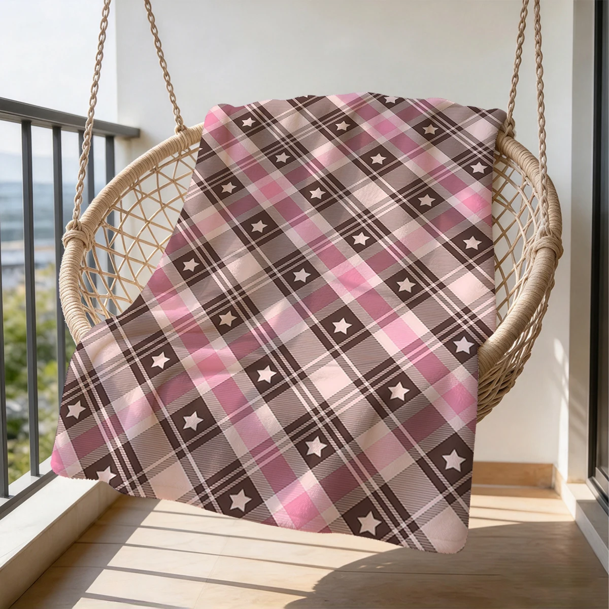 Brown Pink Argyle Stars Flannel Blanket Warm Soft Halloween Christmas Couch Warm Cozy Decorative Decor Gift for All Season