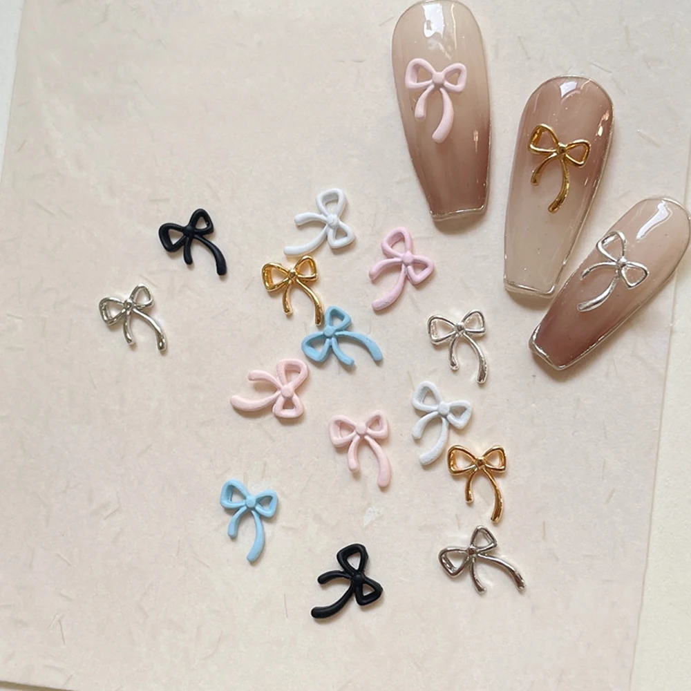 10Pcs Luxury Kawaii Colour Bow Nail Art Charms 3D Japanese Alloy Bow Tie Jewelry Nail Rhinestone Cute Bow DIY Nail Decoration