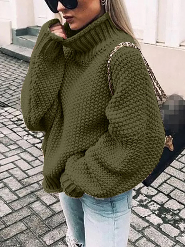 

Simple f High Collar Pullover Color Street Sle Knitted Long Sve Sweatirt for Women Autumn Winter Regular Fit