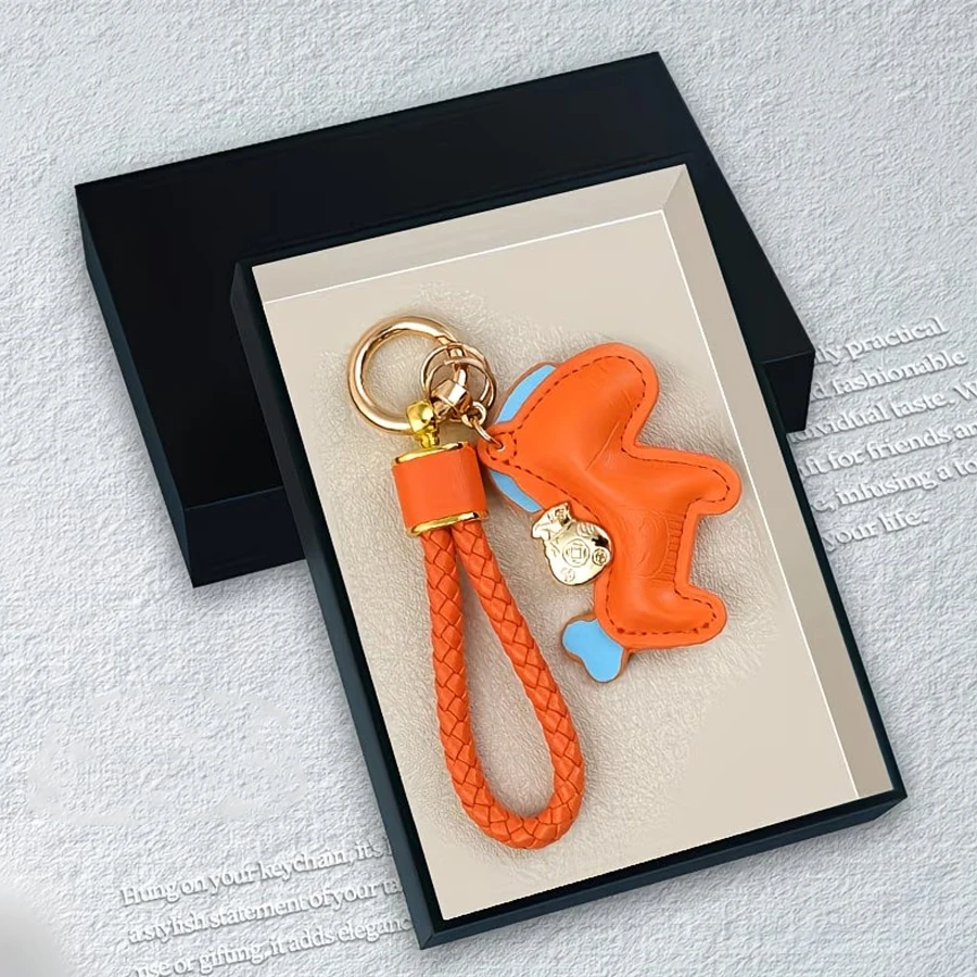 1 Piece Pu Leather Horse-Shaped Keychain - Vibrant Orange and Blue Color Scheme, Woven Rope and Metal Ring Buckle, Valentine's Day Gift, Bag Accessory, Stylish Key Organizer, Anime-Themed Design, Durable Key Chain