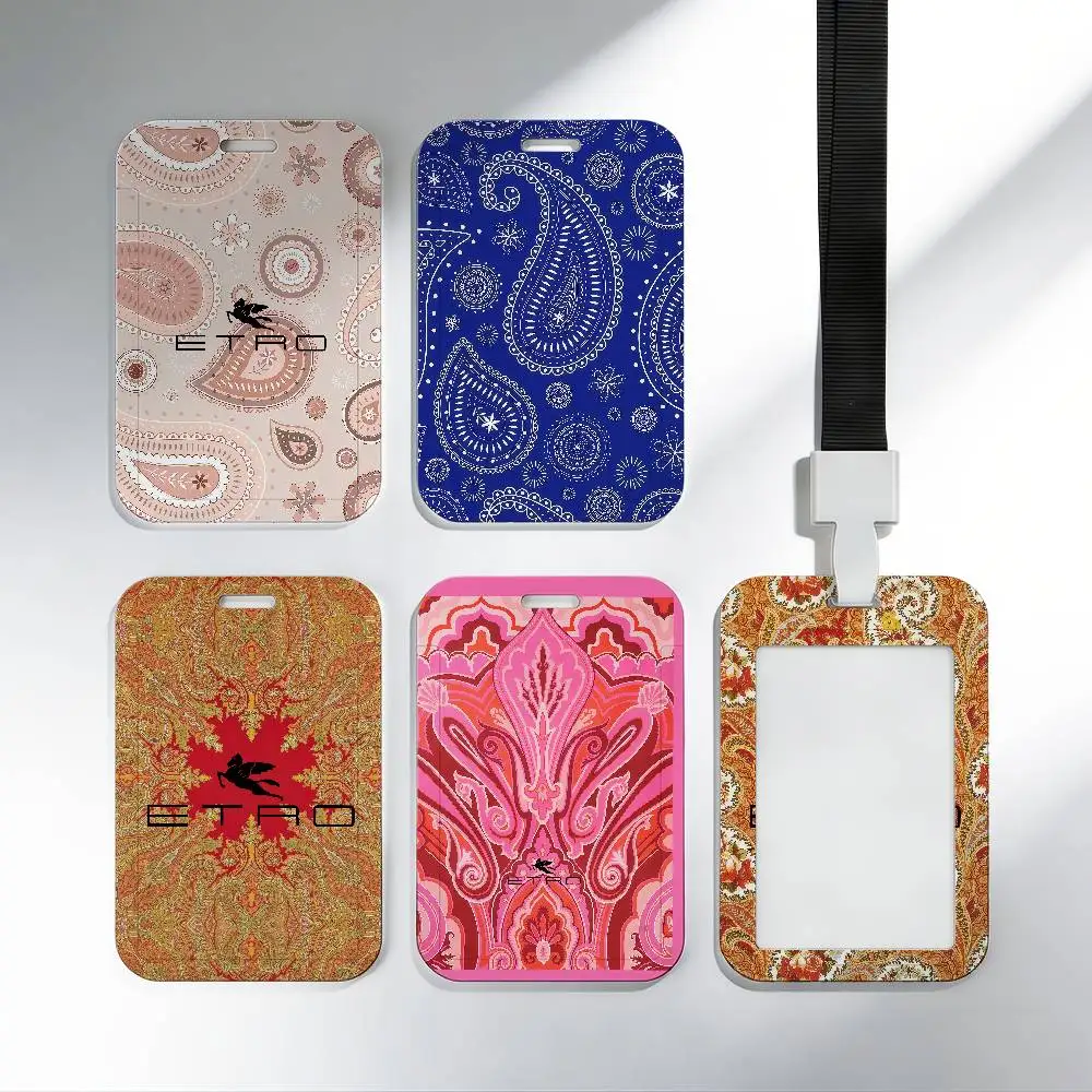 

fashion brand vintage pattern art E-EtroS Badge Holder ID Credit Card Pass Hang Rope Keychain Credential holder