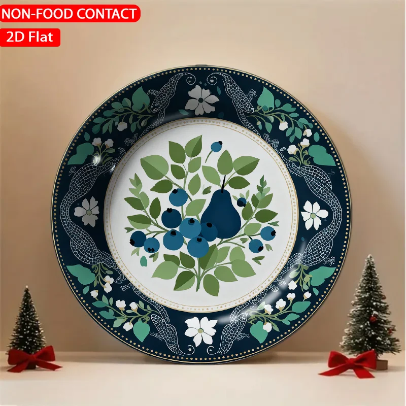 1pc Botanical Ceramic Plate - Pear-Shaped Suitable for Home Desk Decor, Non-Food Contact Ornament with Botanical, Elegant