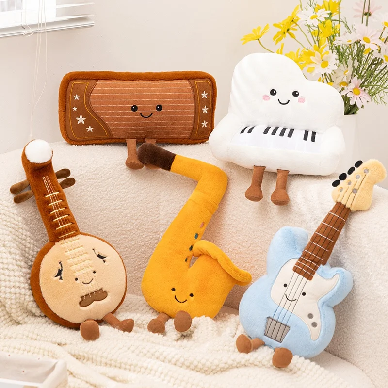 New Simulation Musical Instrument Plush Toys Fun Saxophone Piano Bass Dolls Cartoon Pipa Guzheng Plush Decorative Stuffed Toys