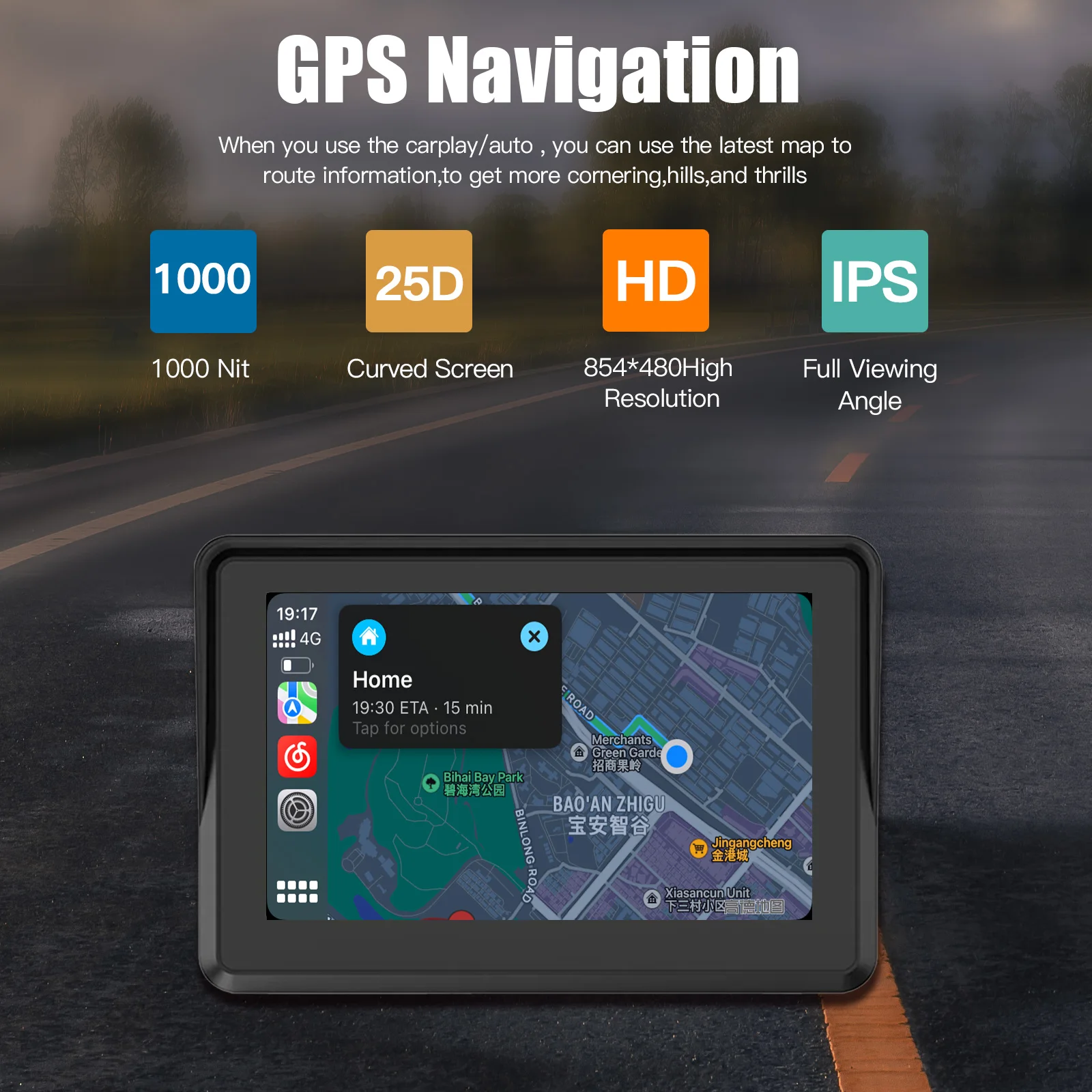 Portable 5 Inch Multimedia Monitor Display Wireless Android Auto Carplay Motorcycle Touch Screen 1 Year Warranty