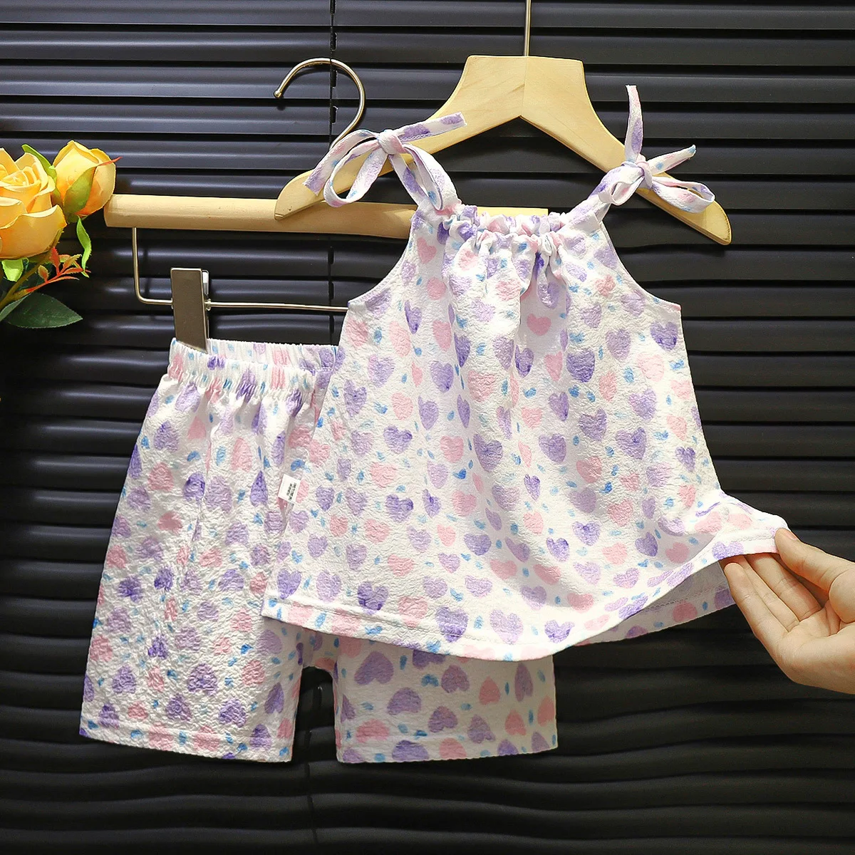 2 Piece Set Baby Girl Korean Floral Suspender Set Shorts Summer Outfit Girls New Style Fashion Suit