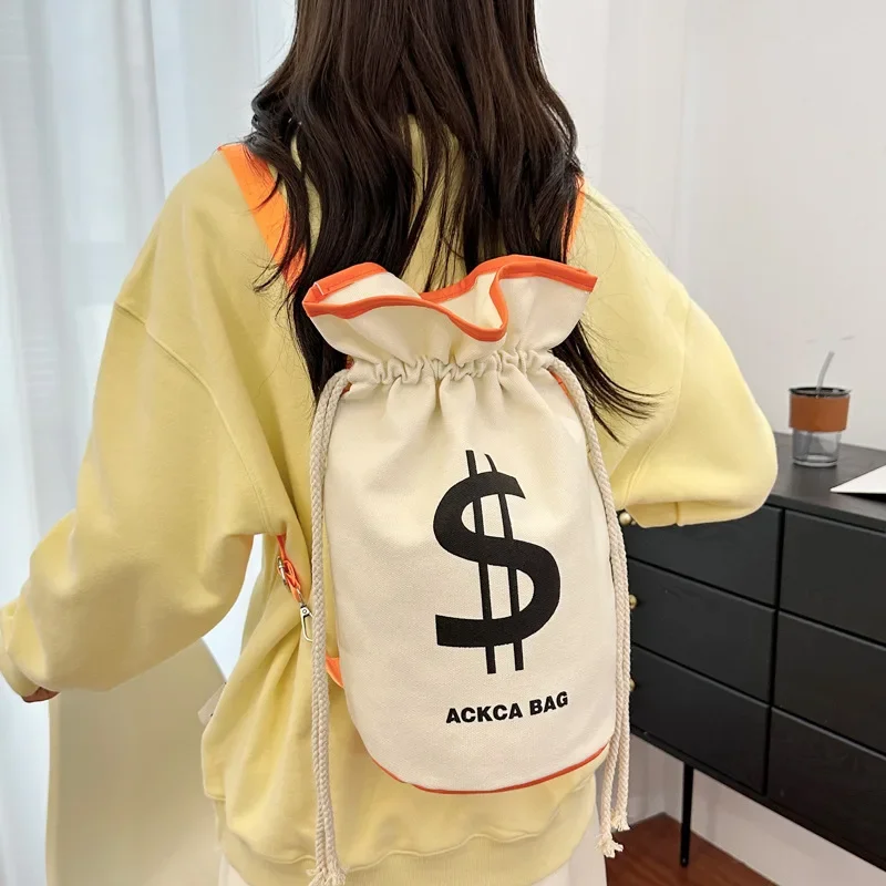 

Female personality canvas shoulder bag women multi-functional backpack