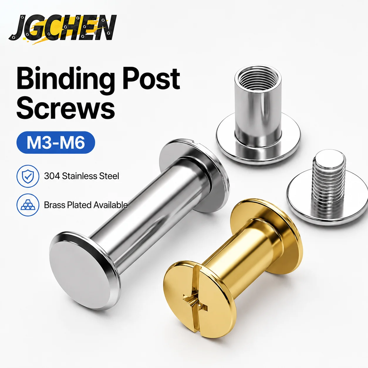 M3 M4 M5 M6 Binding Post Screws Chicago Screw 304 Stainless Steel Copper Plated Nickel Plated Leather Rivet Book Screw Posts