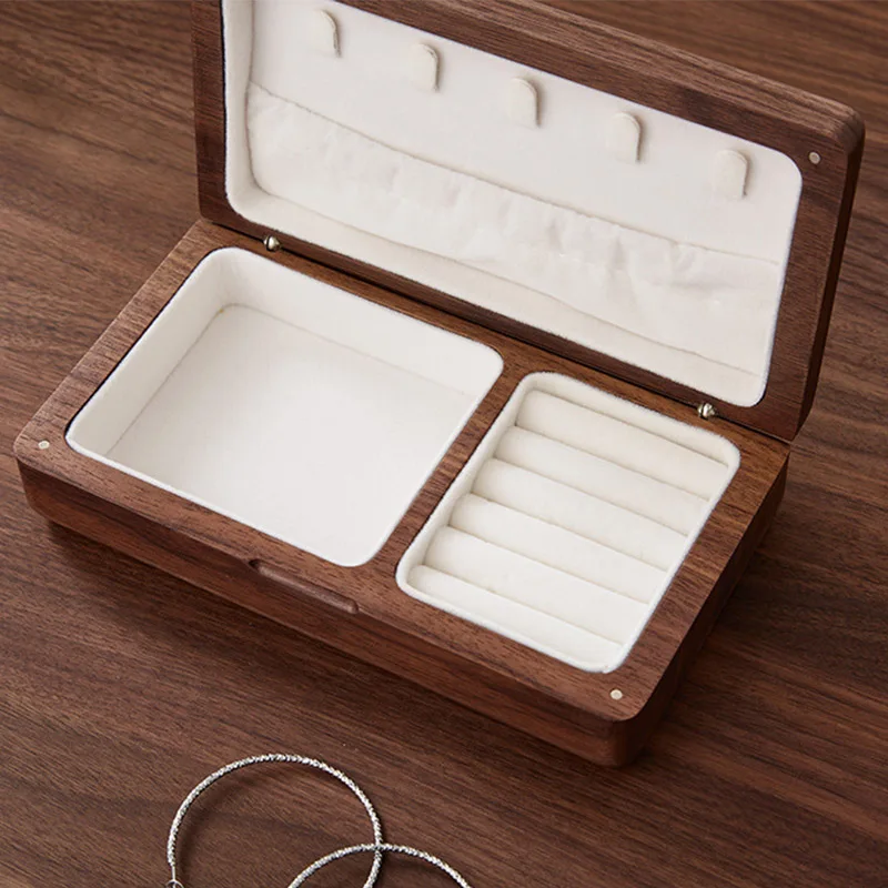 Wooden Storage Box Black Walnut Wood Case Necklace Bracelets Earrings Wedding Gift Packaging Organizer Square Jewelry Holder