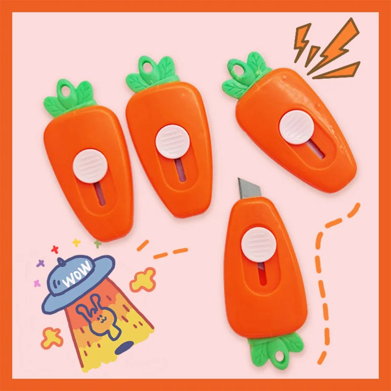 1/4Pcs Radish Kawaii Mini Pocket Carrot Utility Knife Box Paper Cutter Craft Wrapping Stationery INS Inspired Portable Design