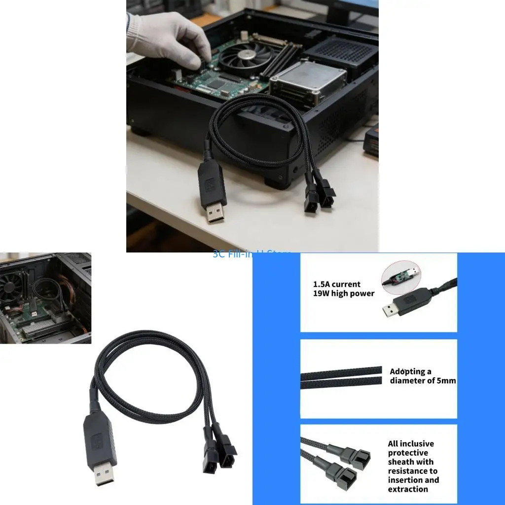 G8TA USB To 4Pin Computer Fan Boosters Wire For 12V High Performances Cooling
