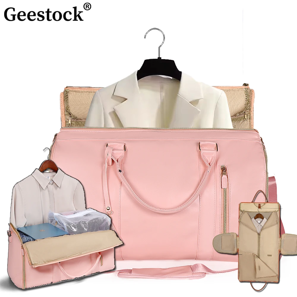 Geestock Folding Suit Storage Bag Large PU Travel Bag Weekender Duffle Bags Waterproof Carry On Business Clothing Women\'s Bag