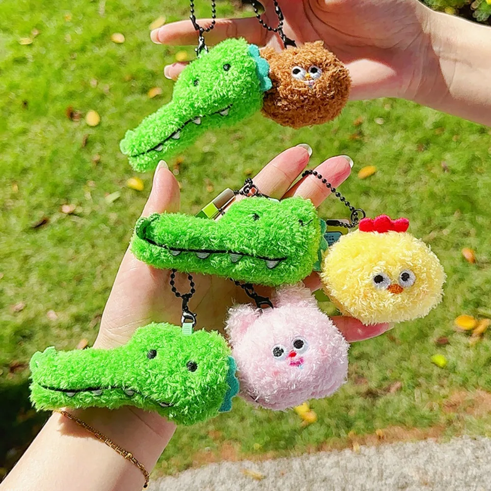 2pcs/set Soft Crocodile Key Ring Chick Rabbit Plush Animal Key Buckle Funny PP Cotton Friends Bag Charm Car Key Accessories