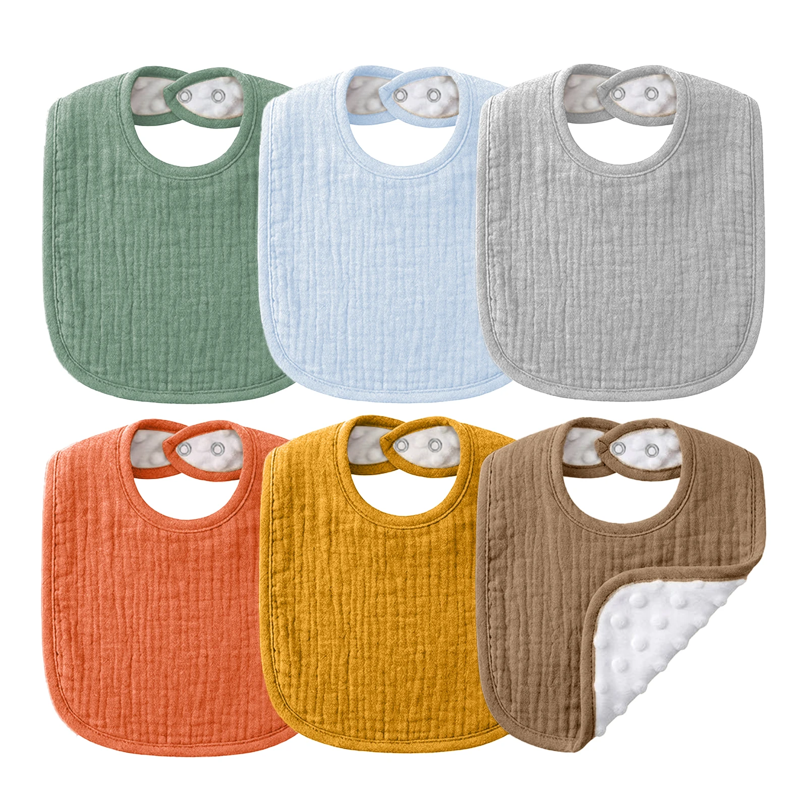 6 Pack Muslin Gauze Baby Bibs with Soft Plush Minky Dotted BackingSaliva Towel U-Absorbent Pockets Children Kids Boys Girls