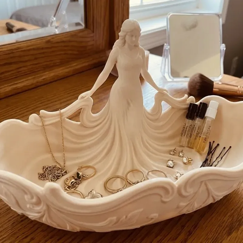 Bandeja de armazenamento de joias em forma de estátua de 1 peça para mulheres, decoração decorativa de entrada de mesa para casa, elegante e simples, perfeita para penteadeira de quarto, bancada de toucador, joias, cosméticos e armazenamento de pequenos i