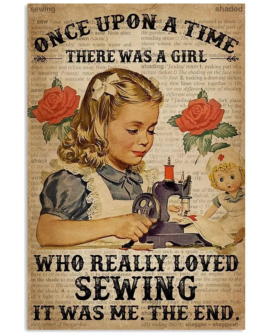 annekilly Vintage Metal Tin Sign a Girl Who Loved Sewing Little Girl Sewing Machine for Home Bar Pub Kitchen Garage Restaurant W