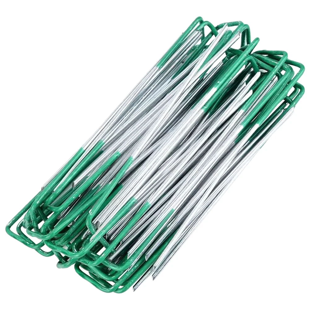 50 Pcs Semi-green DIY U-shaped Garden Stakes Lawn Fastening Nails Gardening Camping Canopy Ground