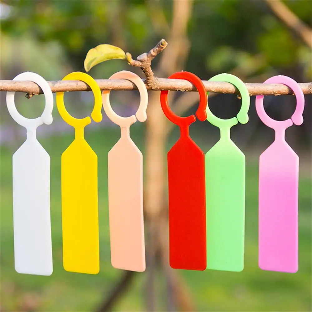 Plastic Plant Labels 10 Colors Garden Planting Tags Ring Hook Tree Markers Sign Plastic Waterproof Re-Usable Hanging Label Stake