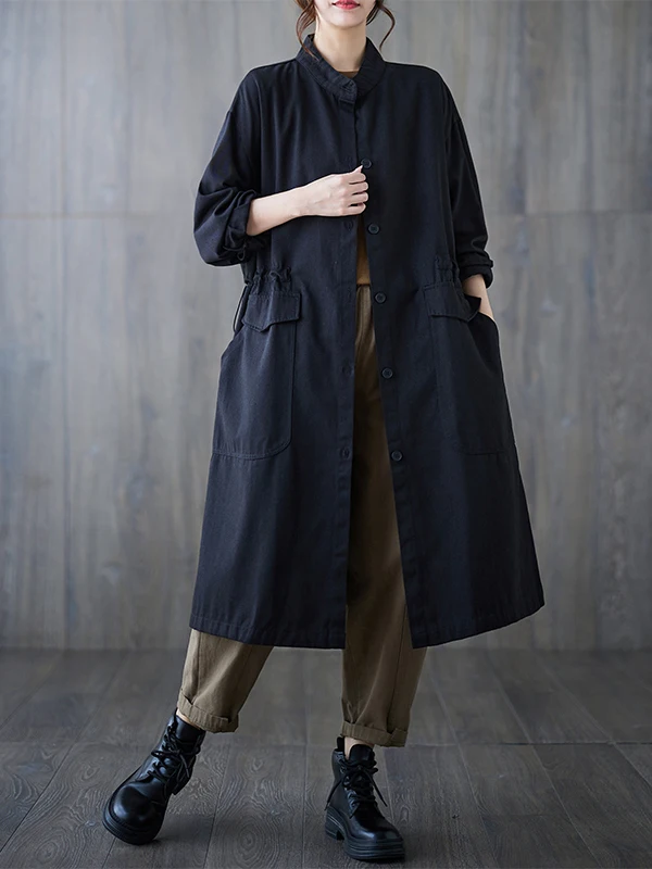 

Authentic Autumn Winter Long Sve round Ne Single Button Open Cardigan Jaet Simple Casual Sle Lady Commute Loose Fit