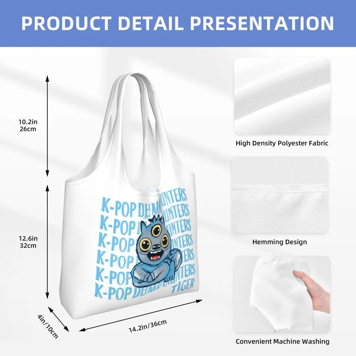 K-Pop Dunkin' Hunters Tiger Large Capacity Canvas Tote Bag Single Shoulder Work Commute Bag For Women Eco-Friendly Shopping Bag
