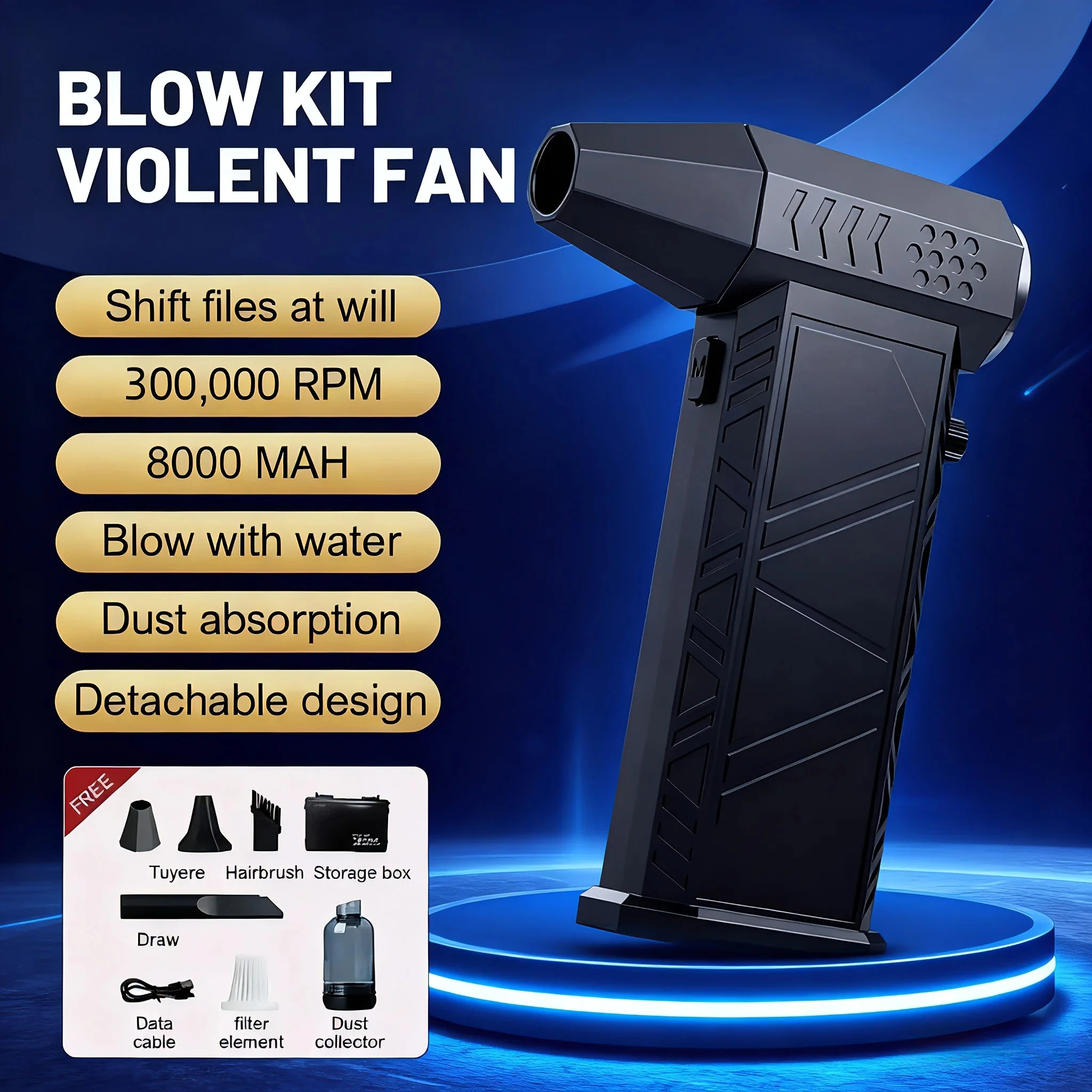 مروحة توربو مطورة، مجفف شعر X9 جديد، 300,000 دورة في الدقيقة، محرك محمول بدون فرش، مكنسة كهربائية محمولة.