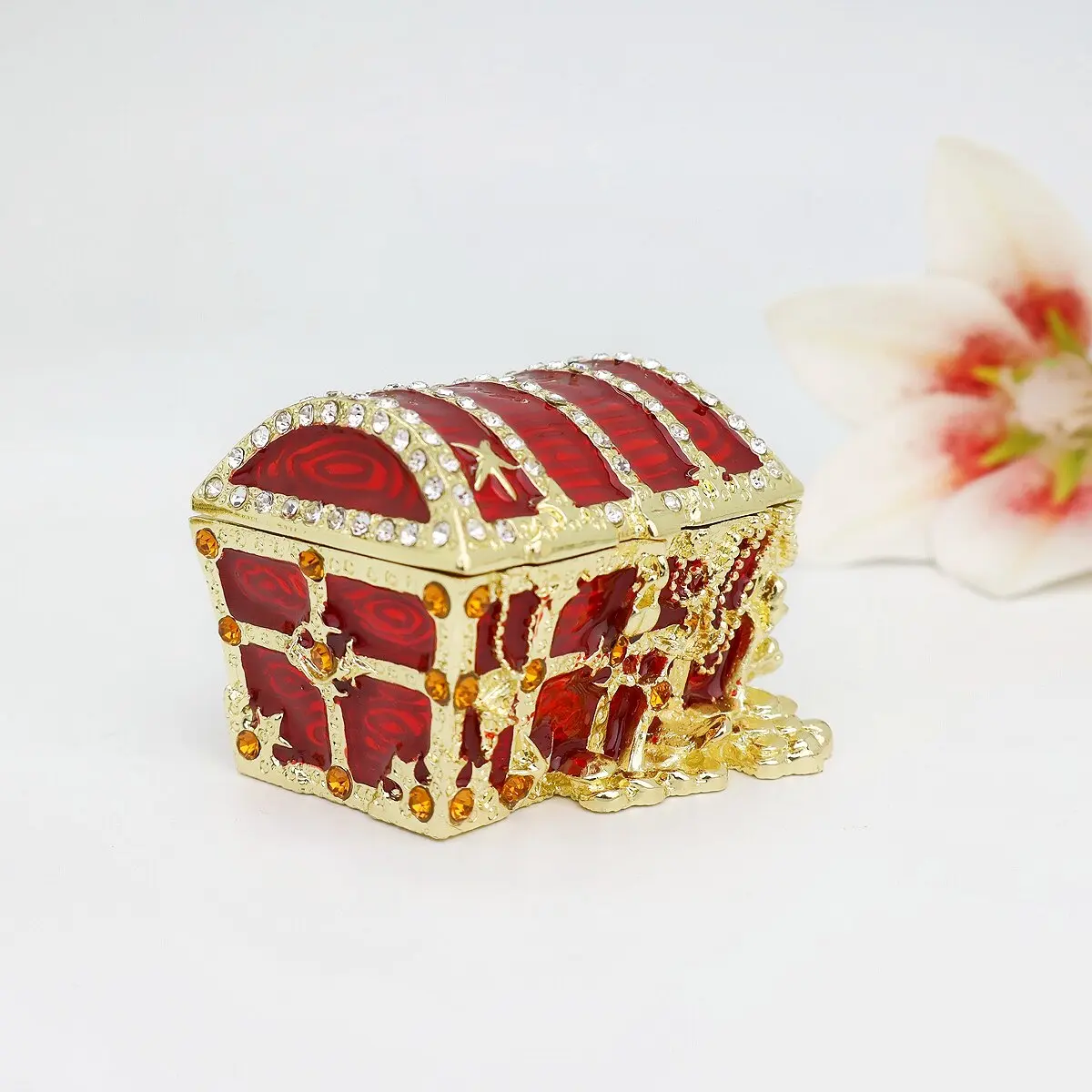 Enamel Treasure Box Red Jewelry Storage Case Creative Desk Decoration