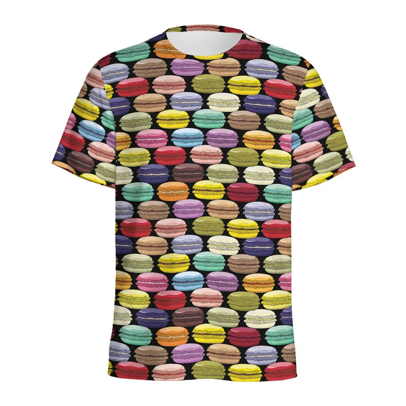 

Colorful Macaron Graphics T-shirt Summer Fashion Short Sleeve Cartoon Food 3D Printed Streetwear Loose Casual Tees Tops For Men