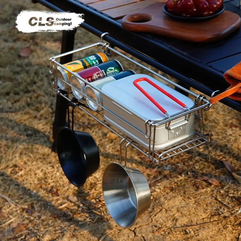

Outdoor Camping Table Side Storage Rack Hanging Stainless Steel Mesh IGT Table Expand Bracket Table Extend Basket Folding Rack