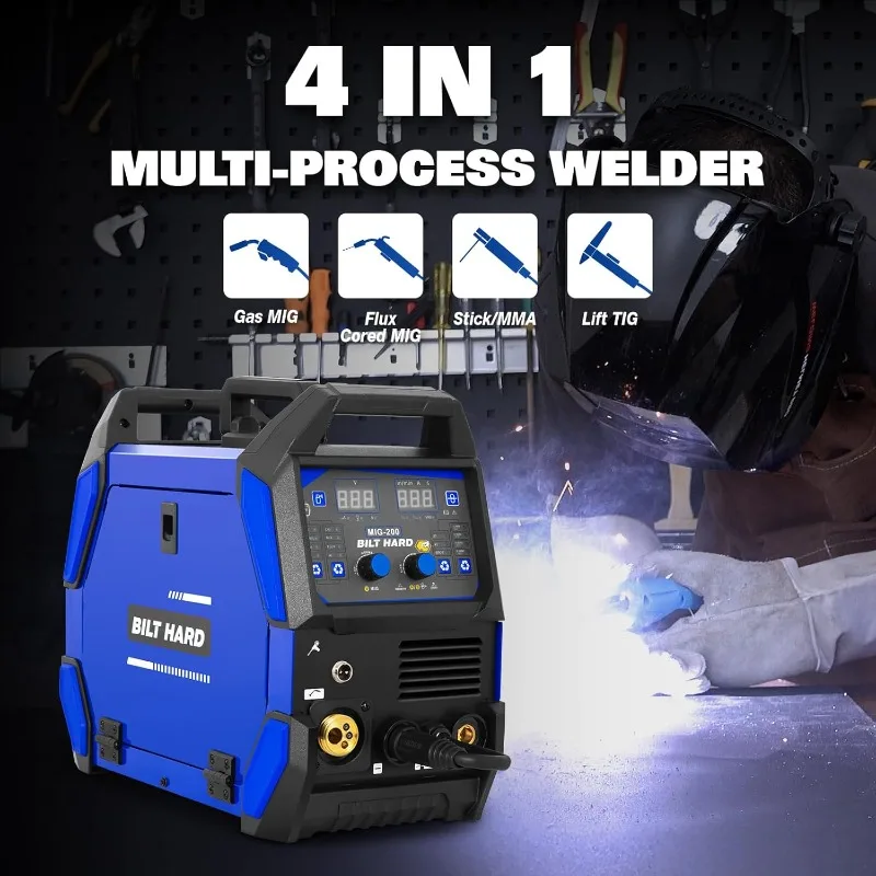 BILT HARD 200A MIG Welder, MIG/Flux Core MIG/Lift TIG/Stick 4-in-1 Welding Machine w/IGBT Inverter,Multi-Process Welder