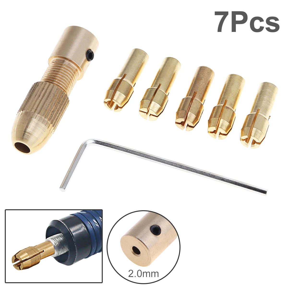 

7pcs/set 2.0mm Mini Self Tightening Drill Chucks support 0.5 - 3.0MM Drill Bit for ABS Board / Light Board Punch