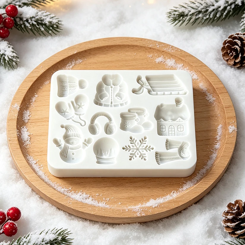 Christmas Snowman House Snowflake Snow Globe Silicone Mold for Sugarcraft Resin Cupcake Baking Fondant Cake Decorating Tools