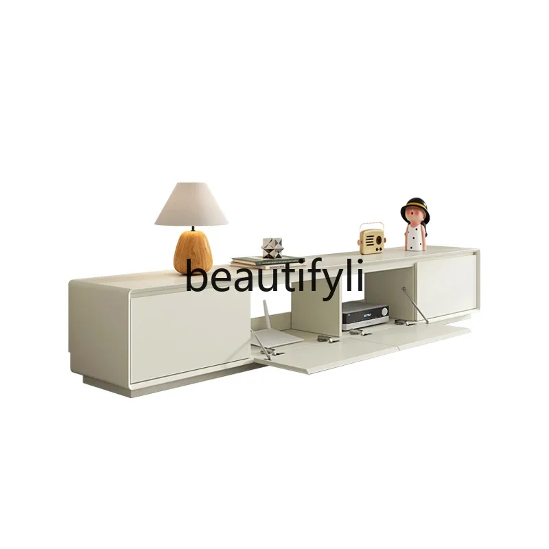 

E182 Floor TV cabinet coffee table combination modern simple small apartment solid wood white cream wind TV cabinet living room