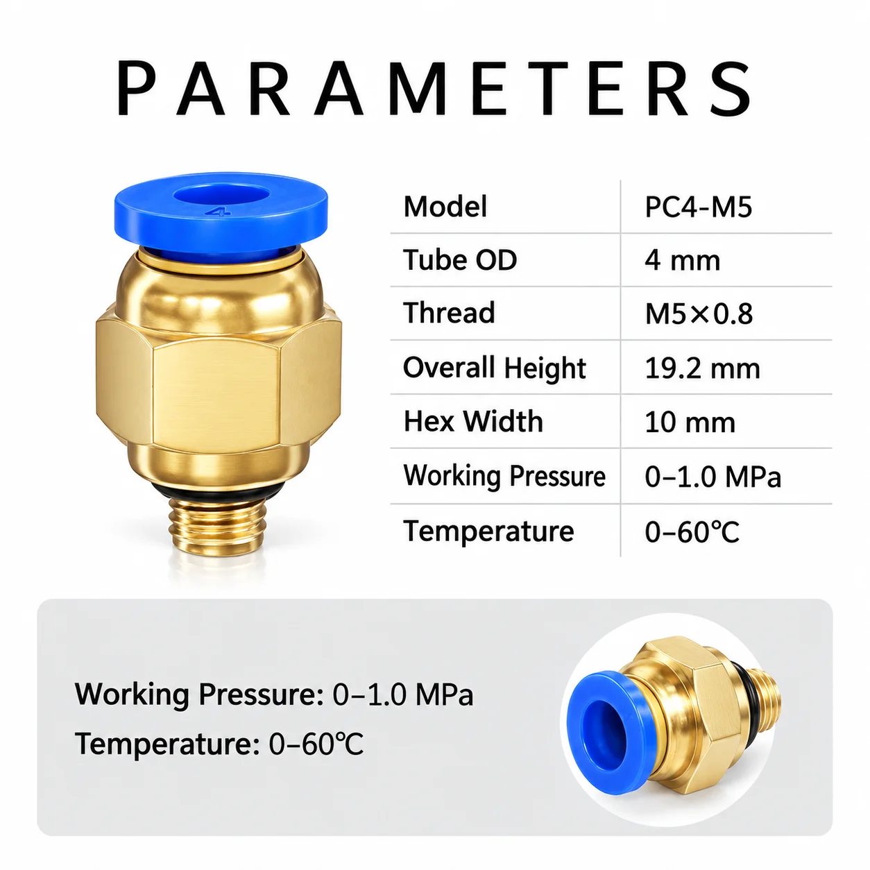 PC Series Pneumatic Push-to-Connect Straight Male Fitting 4-12mm Tube M5 1/8 1/4 3/8 1/2 Brass Air Hose Connector