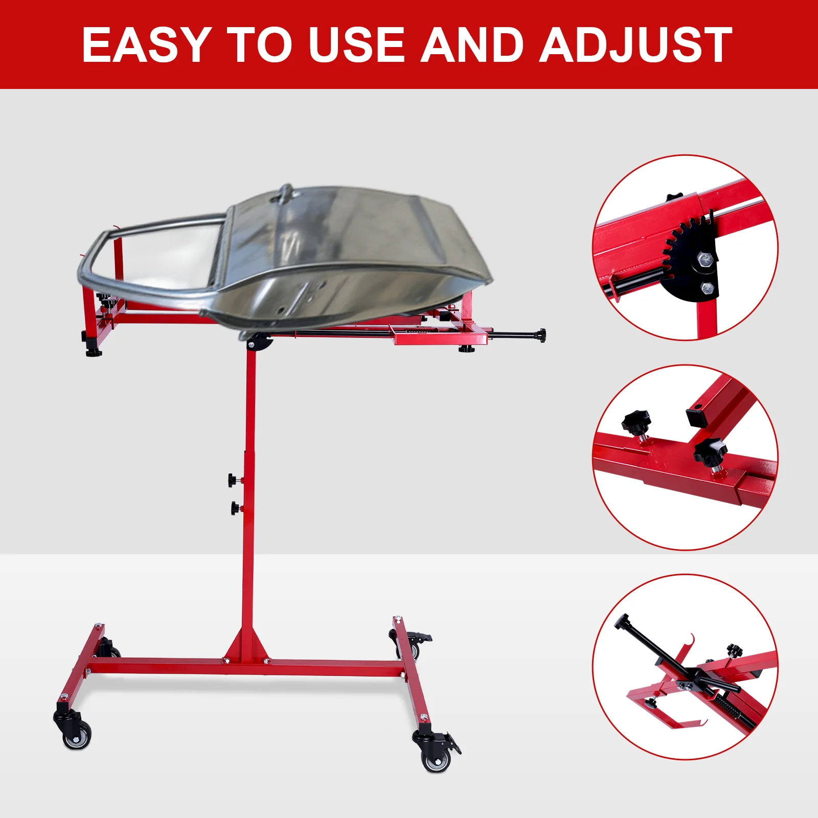 

Automotive Paint Rack Adjustable 90 Degree Rotating Stand with 4 Wheels Hang Automotive Panels Fenders Bumpers Car Accessories