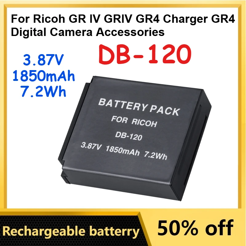 

DB-120 3.87V 1850mAh 7.2Wh Battery with Charger for Ricoh GR IV GRIV GR4 Charger GR4 Digital Accessories Camera Batteries