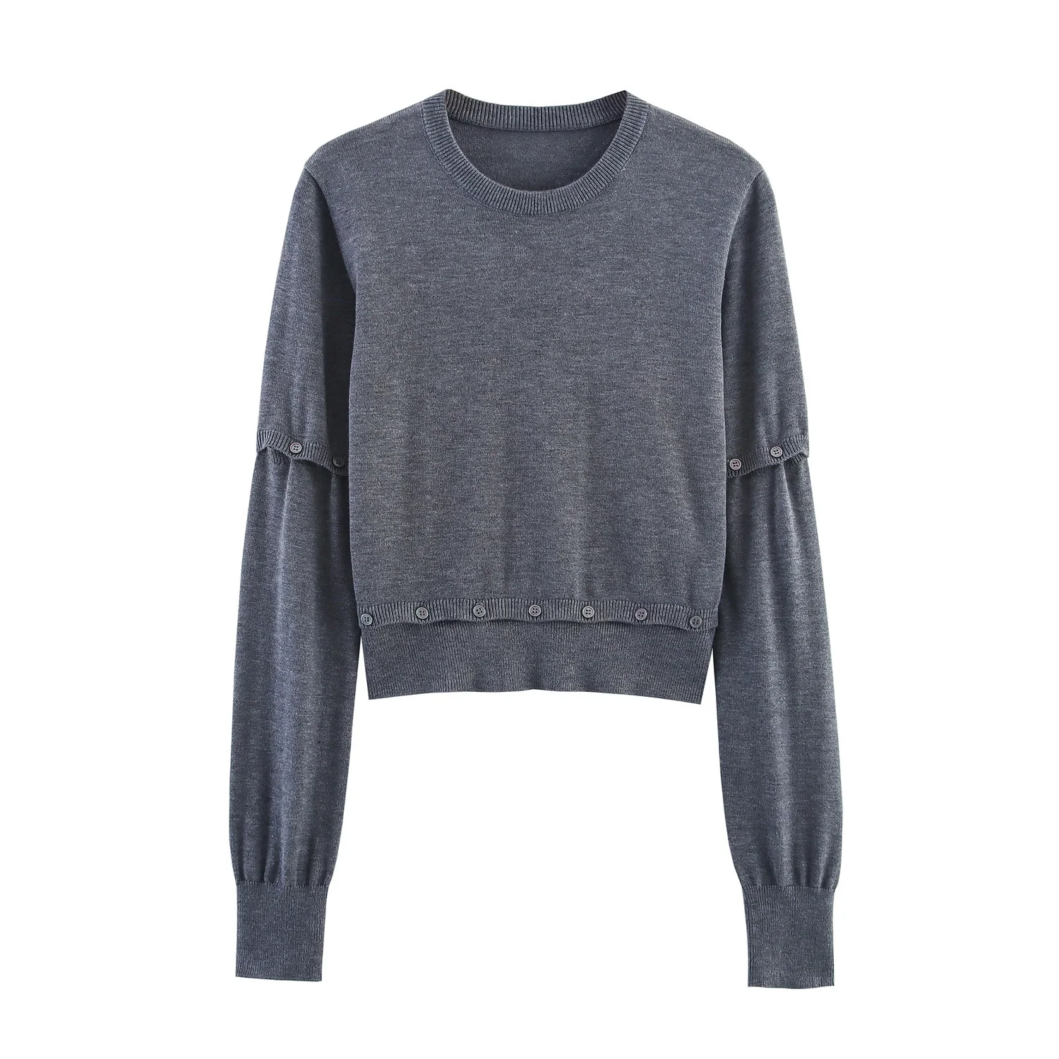 

PB&ZA2025 autumn new women's casual fashion button-decorated detachable sweater round neck long-sleeved top