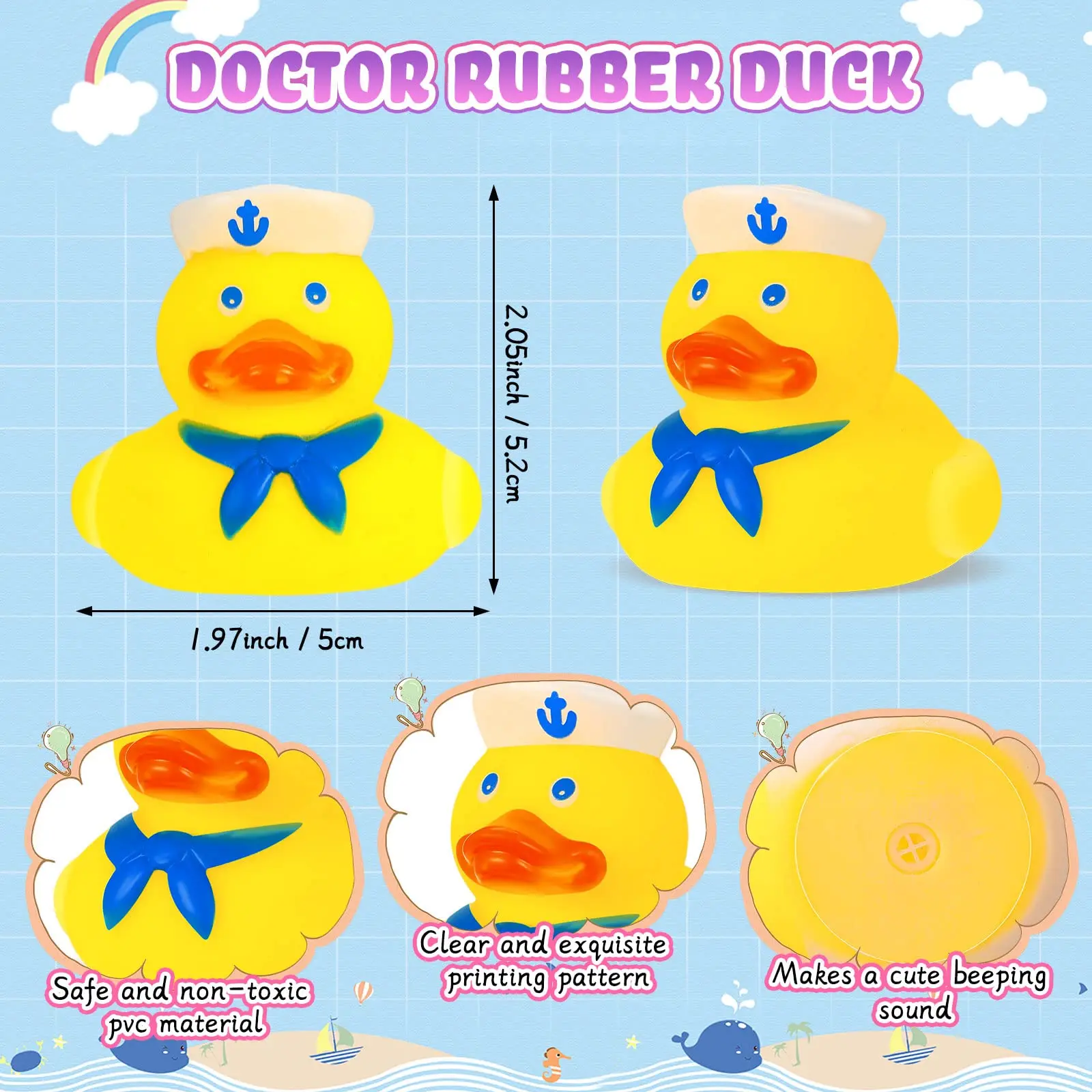 Canards en caoutchouc professionnels de 2 pouces, 24/48 pièces, jouet de bain en caoutchouc Cool pour cadeaux de fête d'anniversaire, jouets de piscine BeacH