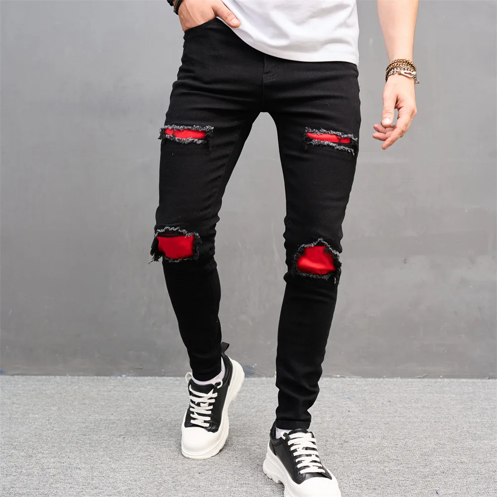 

Japanese Men's Casual All-season Long Pants, Fashionable High Street Ripped Trendy Slim-fit Stretch Ankle-length Jeans XS-XXL