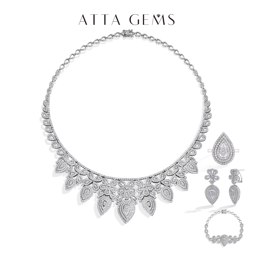 

ATTAGEMS Luxury Moissanite Wedding Jewelry Set D VVS1 S925 Sterling Silver Engagement Ring Earrings Bracelet Necklace For Women