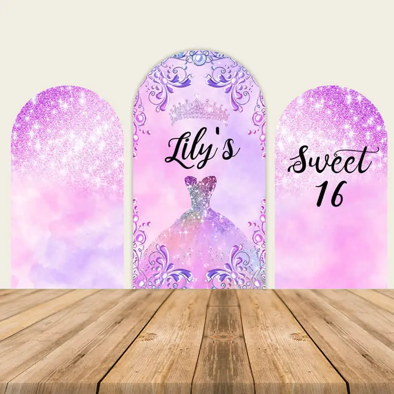 LS Quinceanera Sweet 16th Dress Glitter Girl Birthday Party Arch Doubleside Background Decor Custom Backdrop Studio Props