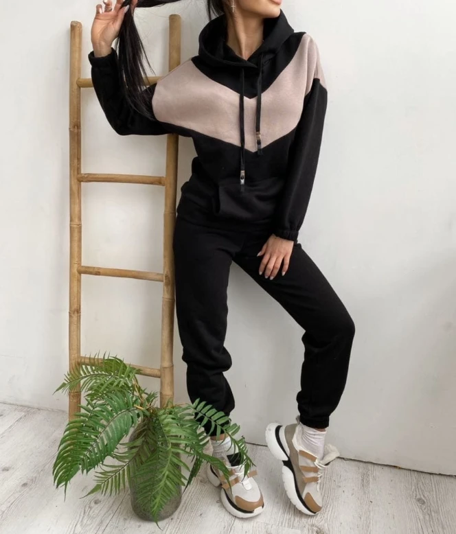 Sports Casual Hooded Color Matching Top and Pants Set, The Latest Fashion Hot Selling Exquisite and Comfortable Women's Clothing